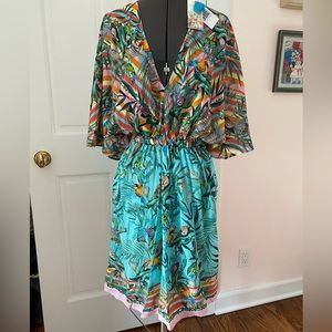 Johnny Was Taina Dolman Coverup Bird Tropical Tunic Mini Dress Beach Cover Up L